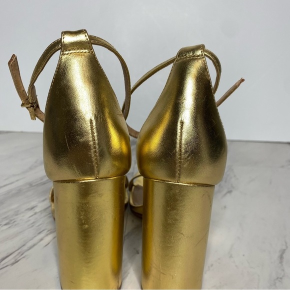 Schutz Gold Leather Ankle Strap Block Heel Sandal 10 1/2 B - Picture 5 of 16